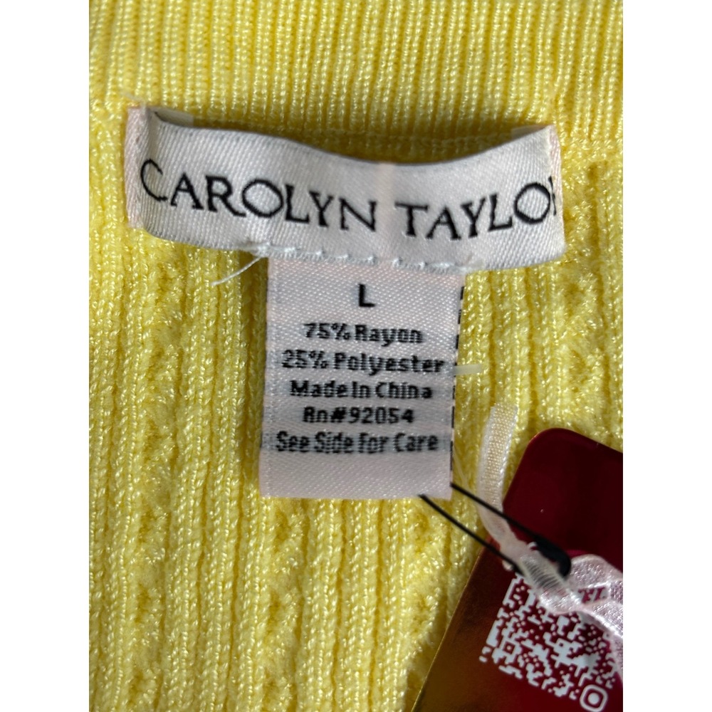 Carolyn Taylor Womens Yellow Cable Knit Heart Embroidered Short Sleeve Sweater L - Picture 3 of 5